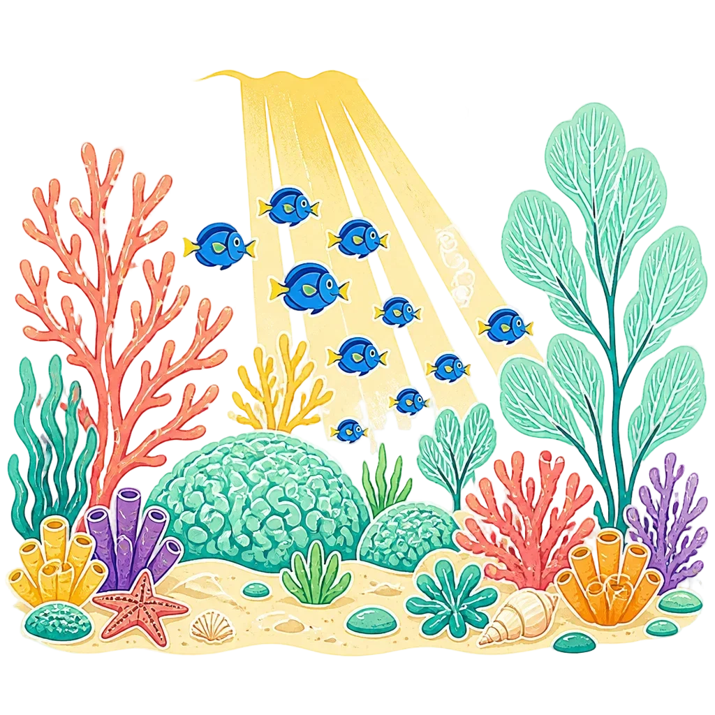 Coral Garden Panorama Scene — from the 20 Candy-Bright Coral Reef Clipart PNGs — Tropical Fish, Scenes, Borders & Patterns