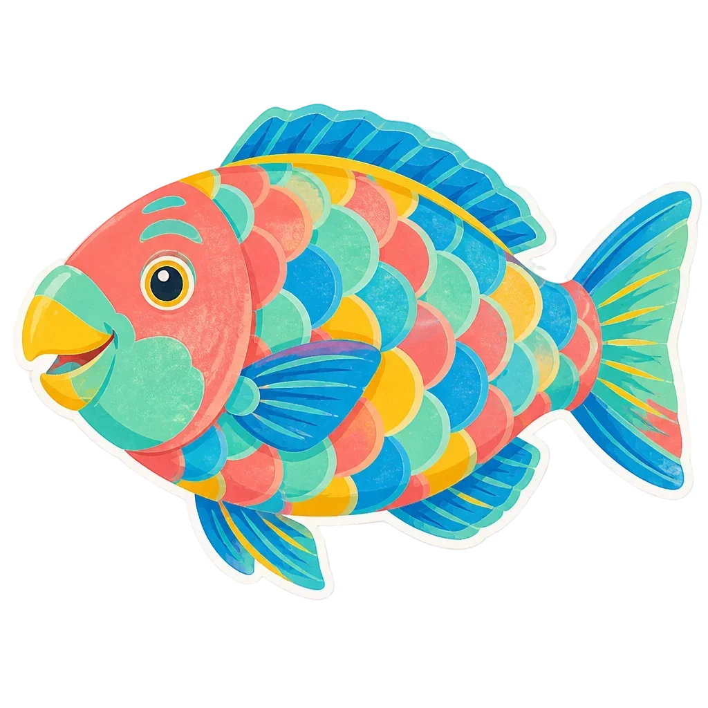 Rainbow Parrotfish Clip Art — from the 20 Candy-Bright Coral Reef Clipart PNGs — Tropical Fish, Scenes, Borders & Patterns