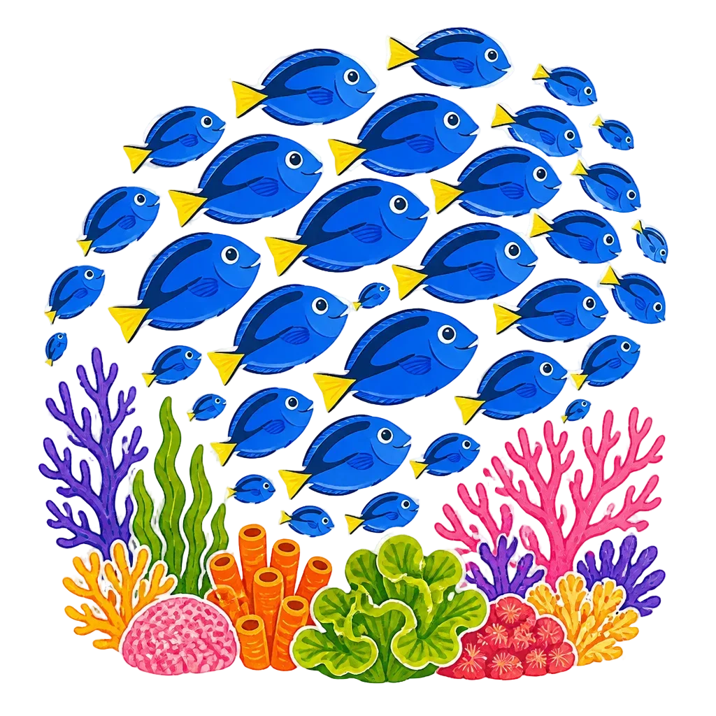 Reef-School Fish Cluster Clip Art — from the 20 Candy-Bright Coral Reef Clipart PNGs — Tropical Fish, Scenes, Borders & Patterns