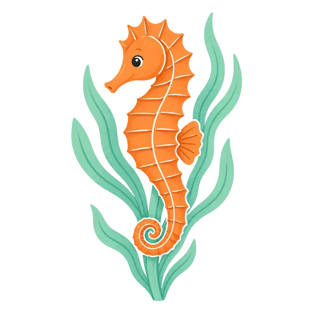 Seahorse in Seagrass Clip Art — from the 20 Candy-Bright Coral Reef Clipart PNGs — Tropical Fish, Scenes, Borders & Patterns
