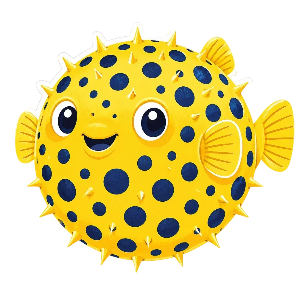 Spotted Pufferfish Clip Art — from the 20 Candy-Bright Coral Reef Clipart PNGs — Tropical Fish, Scenes, Borders & Patterns
