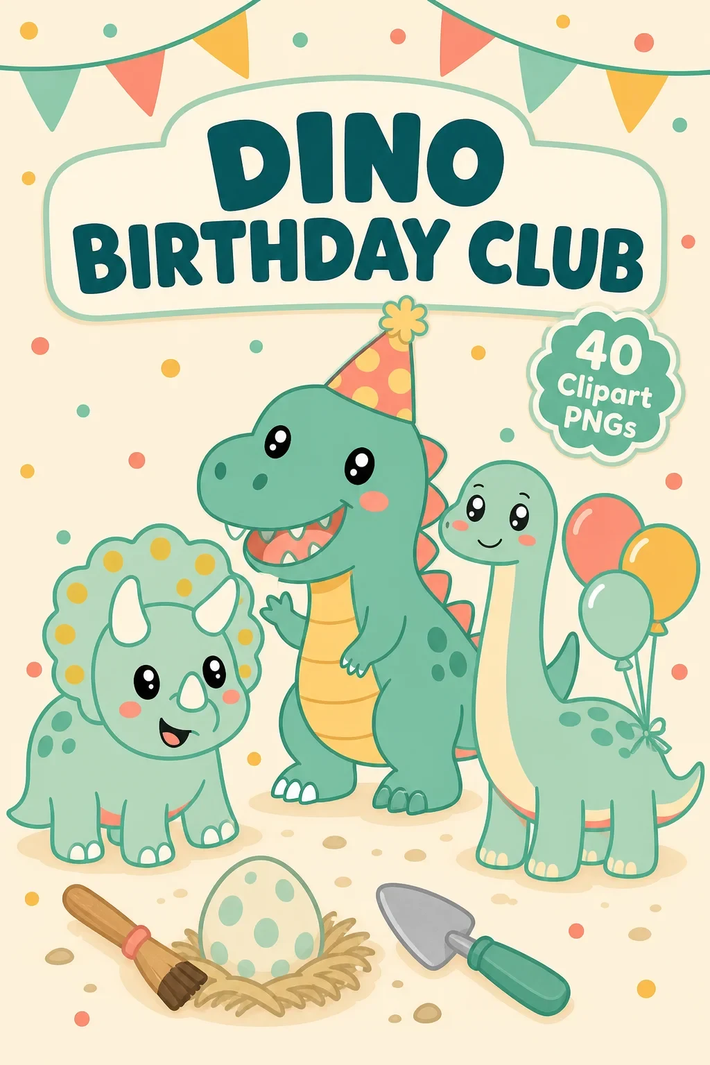 40 Cute Dinosaur Clipart PNGs – Dino Discovery Birthday Club Set — clip art pack