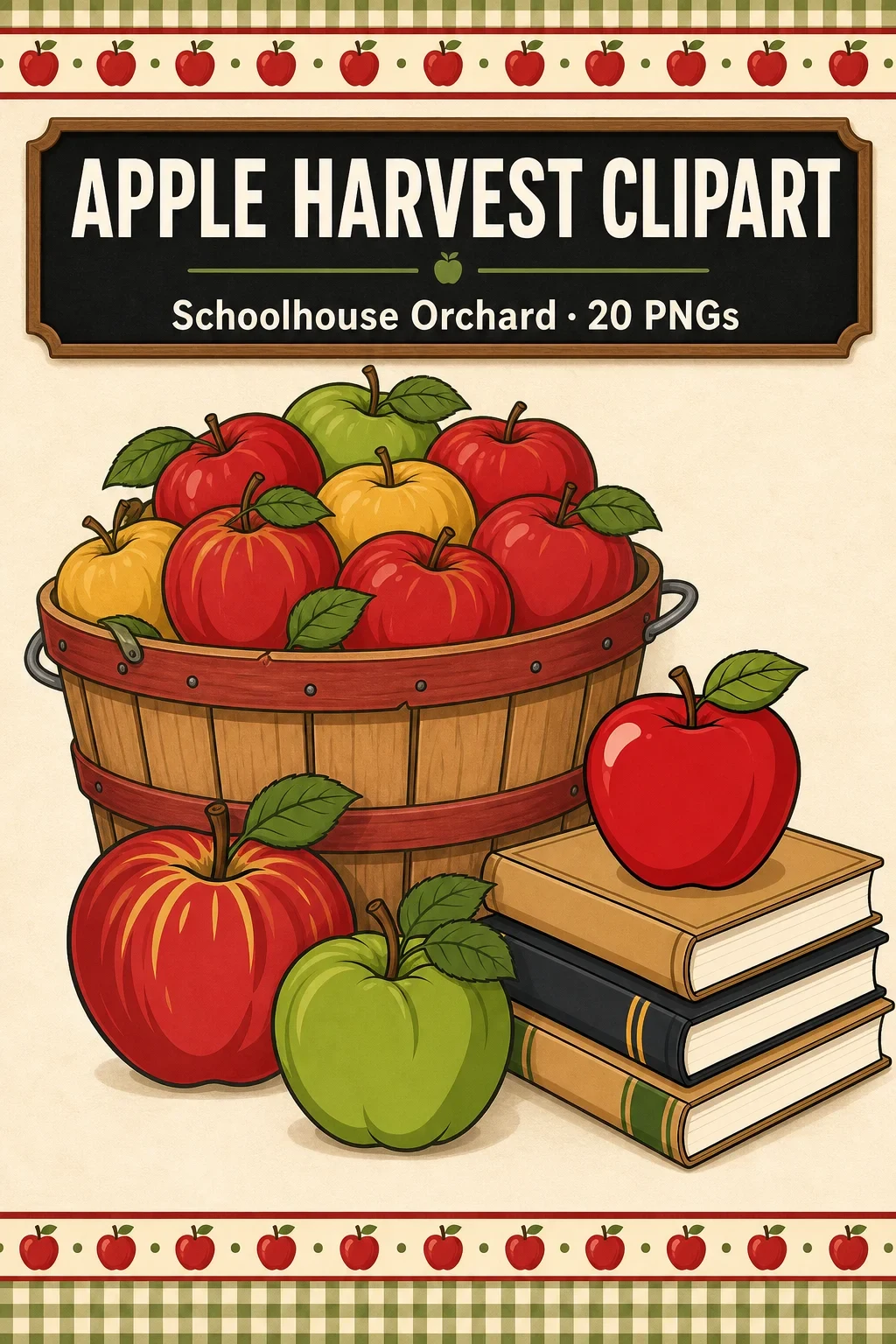 20 Apple Harvest & Back-to-School Clipart PNGs — Schoolhouse Orchard — clip art pack