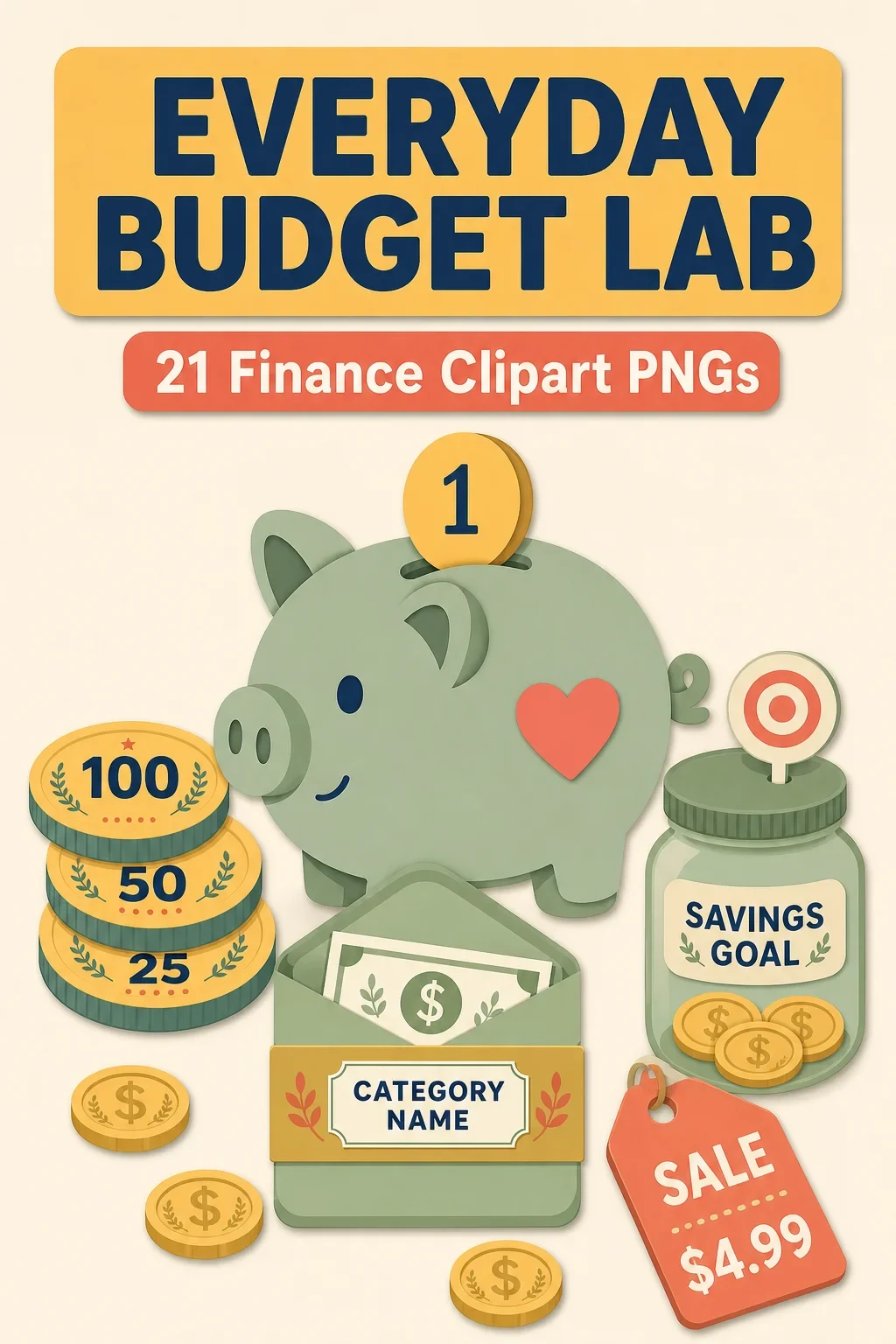 21 Money & Budgeting Clipart PNGs — Everyday Budget Lab — clip art pack