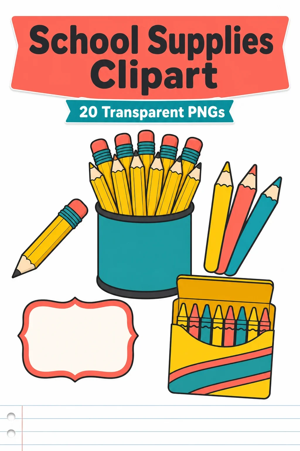 20 Pencils & School Supplies Clipart PNGs – Writing Center Bundle — school clip art pack