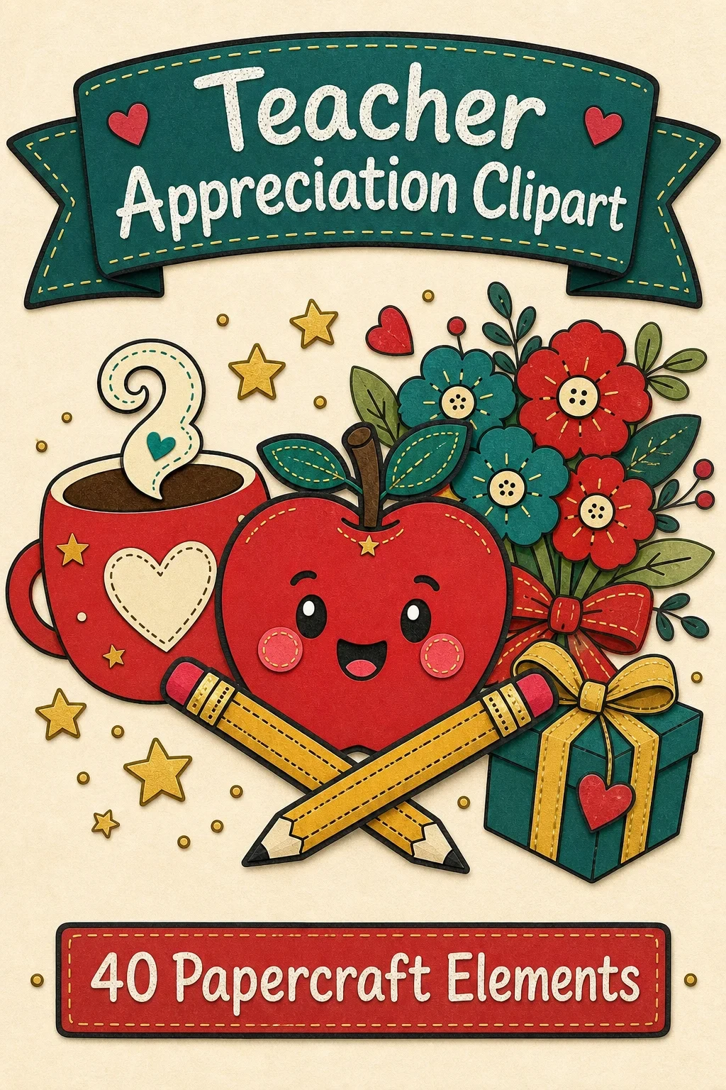 Teacher Appreciation Clipart Toolkit – 41 Newsletter, Gift Tag & Thank-You Card Graphics — clip art pack