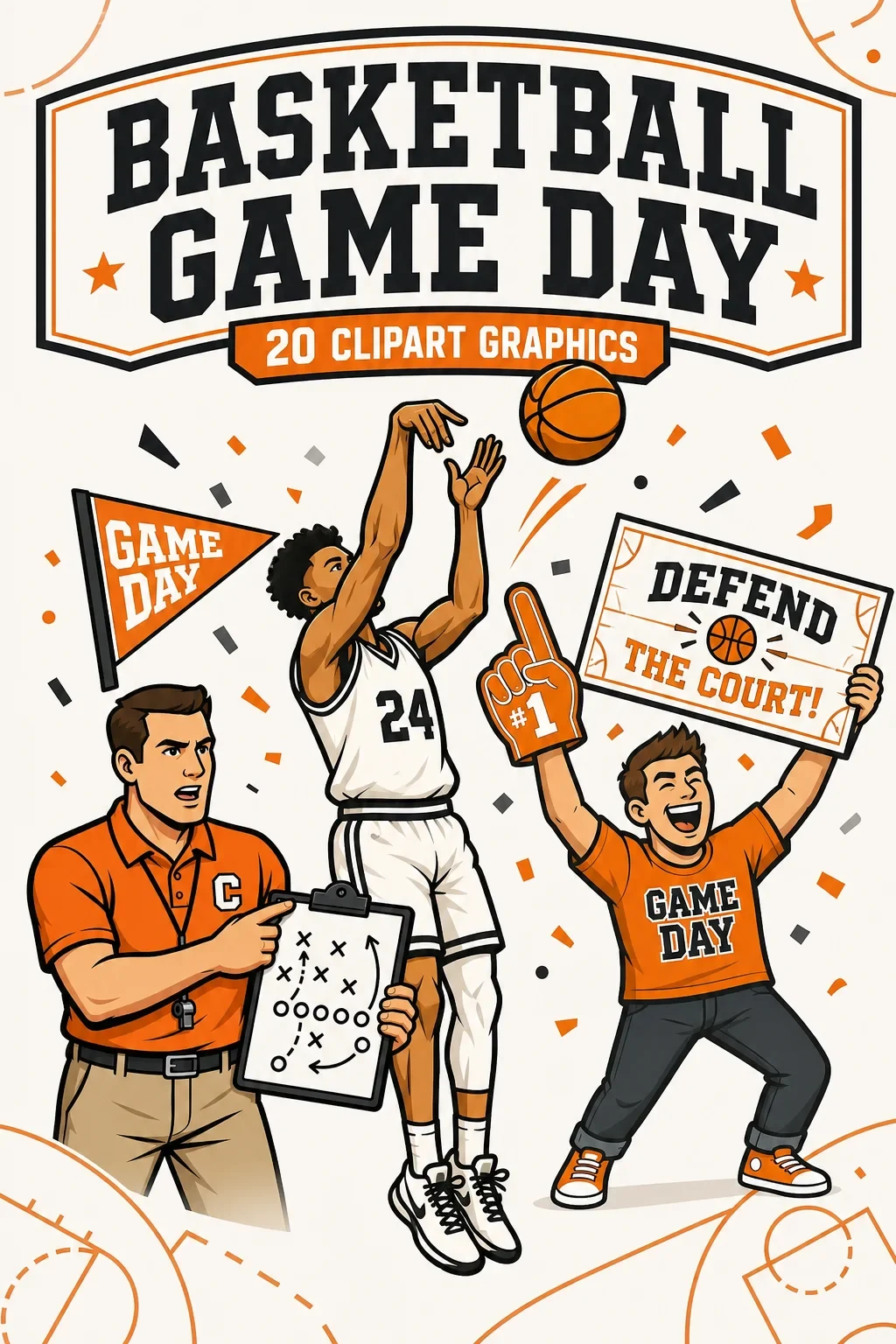 20 Basketball Game Day Clipart PNGs — Coach's Clipboard to Final Buzzer — clip art pack