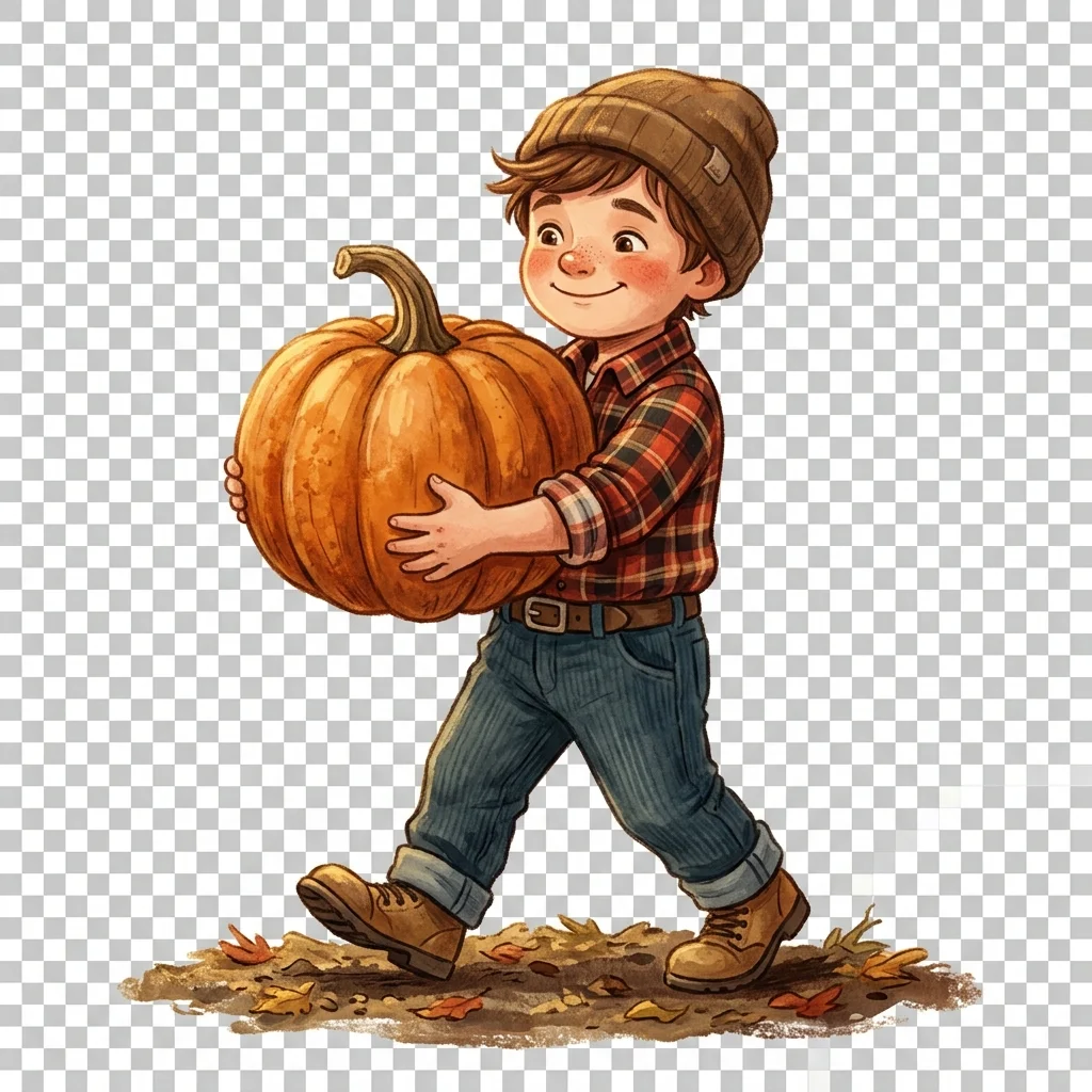Cozy Farmer Boy with Pumpkin — free clip art
