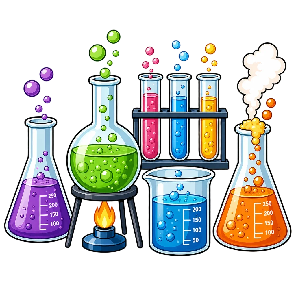 Cartoon Chemistry Set with Bubbling Beakers — school clip art