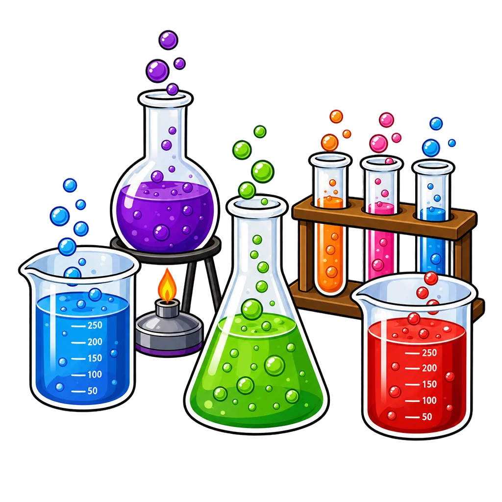 Chemistry Set with Bubbling Beakers — free clip art