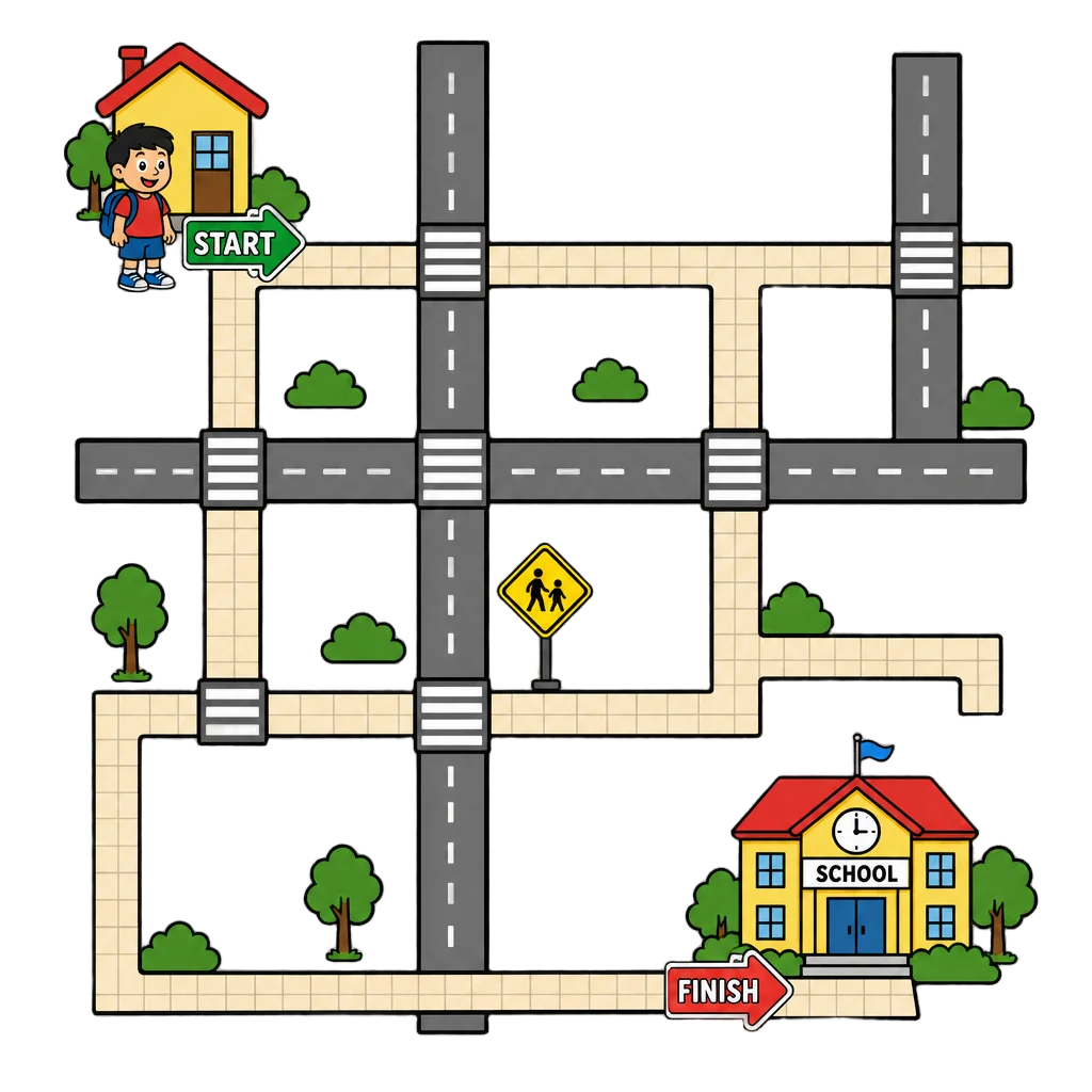 Child Crossing Maze to School — free clip art