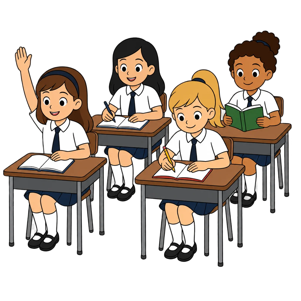 Girls Sitting at School Desks — free clip art