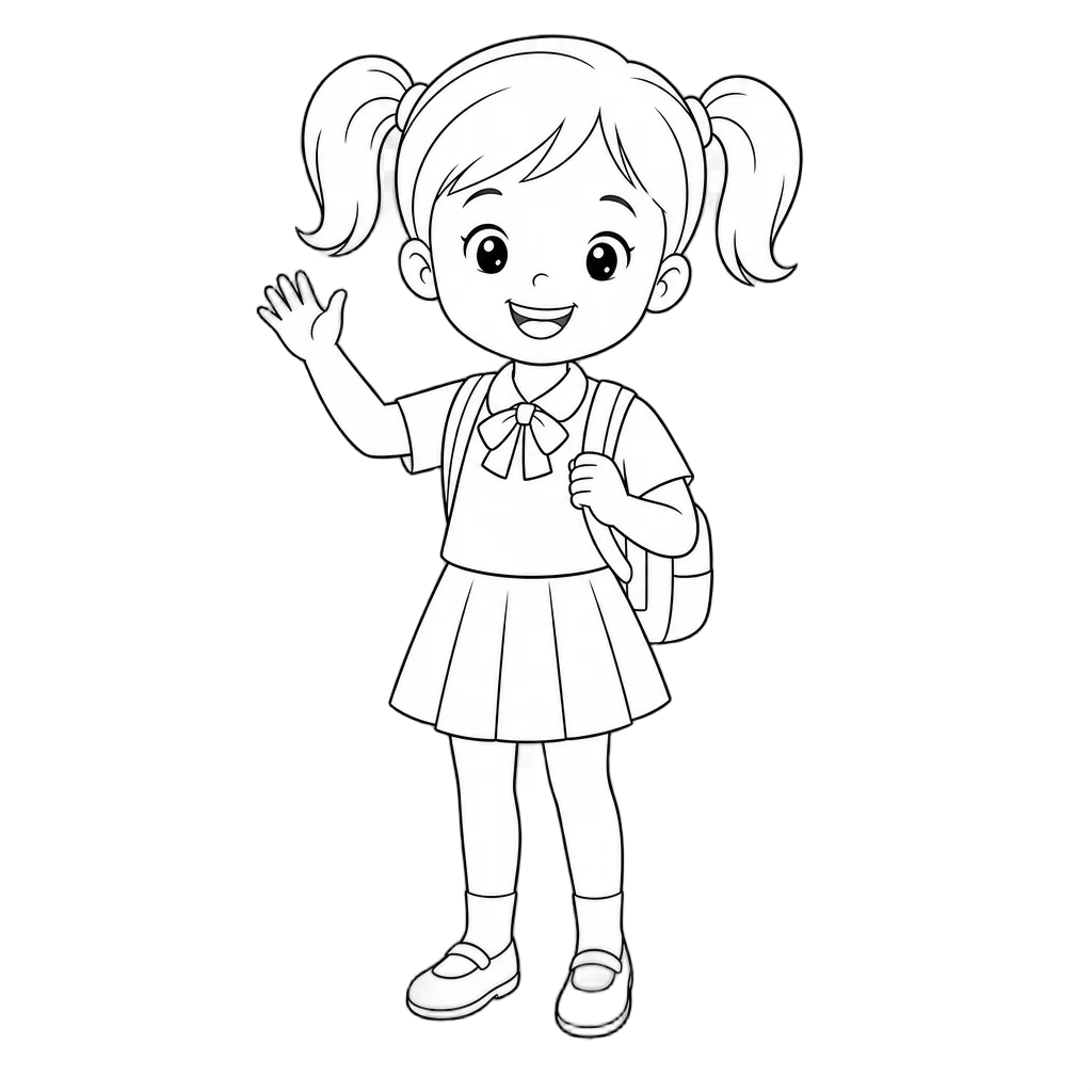 Happy School Girl with Pigtails — free clip art