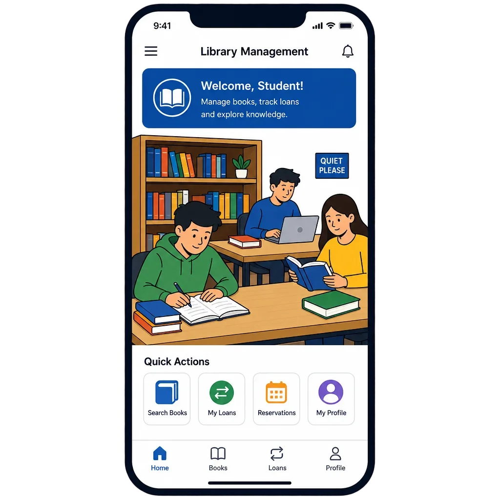 Library Management App - Students Studying Portrait Vector — school clip art