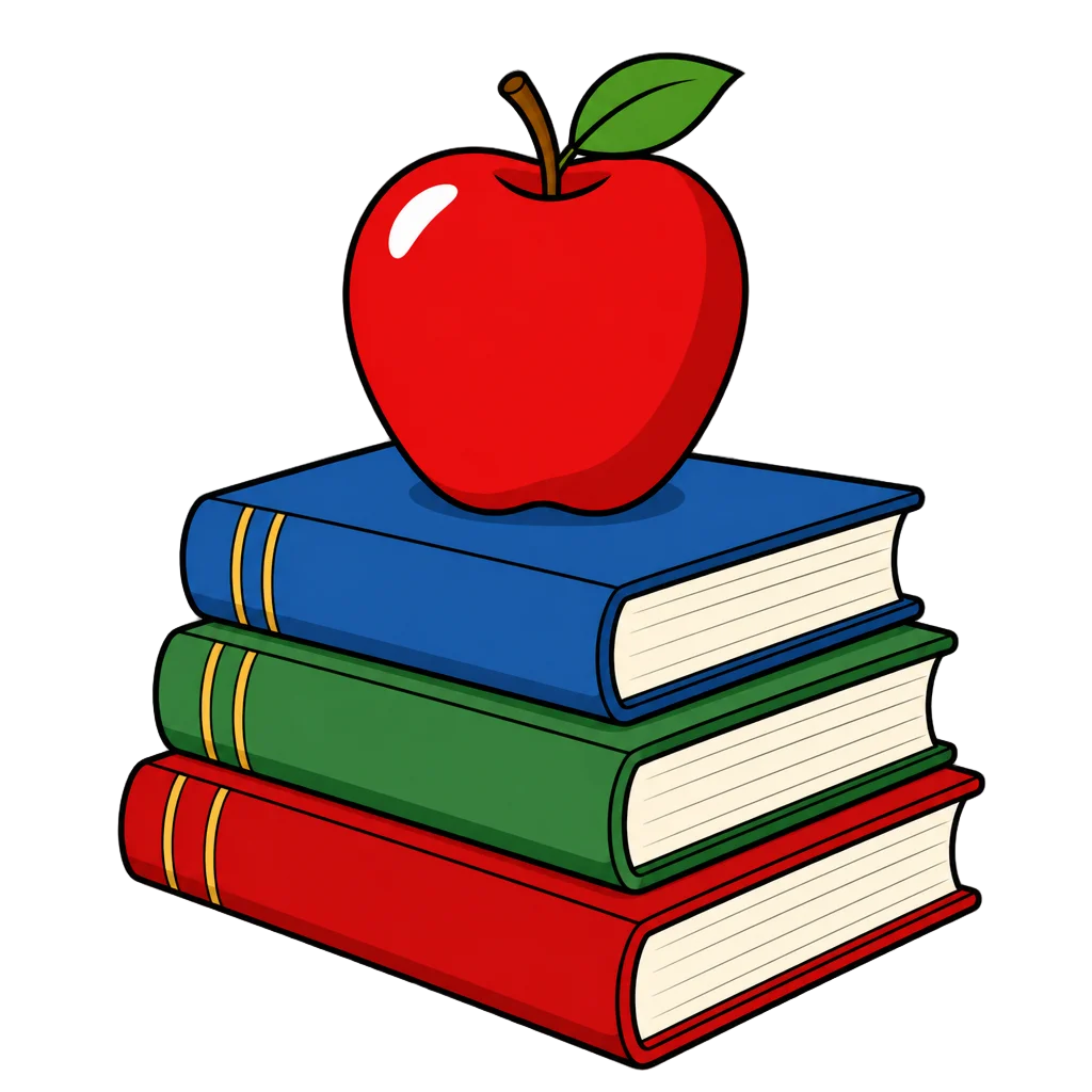 Red Apple on Stack of Books — free clip art