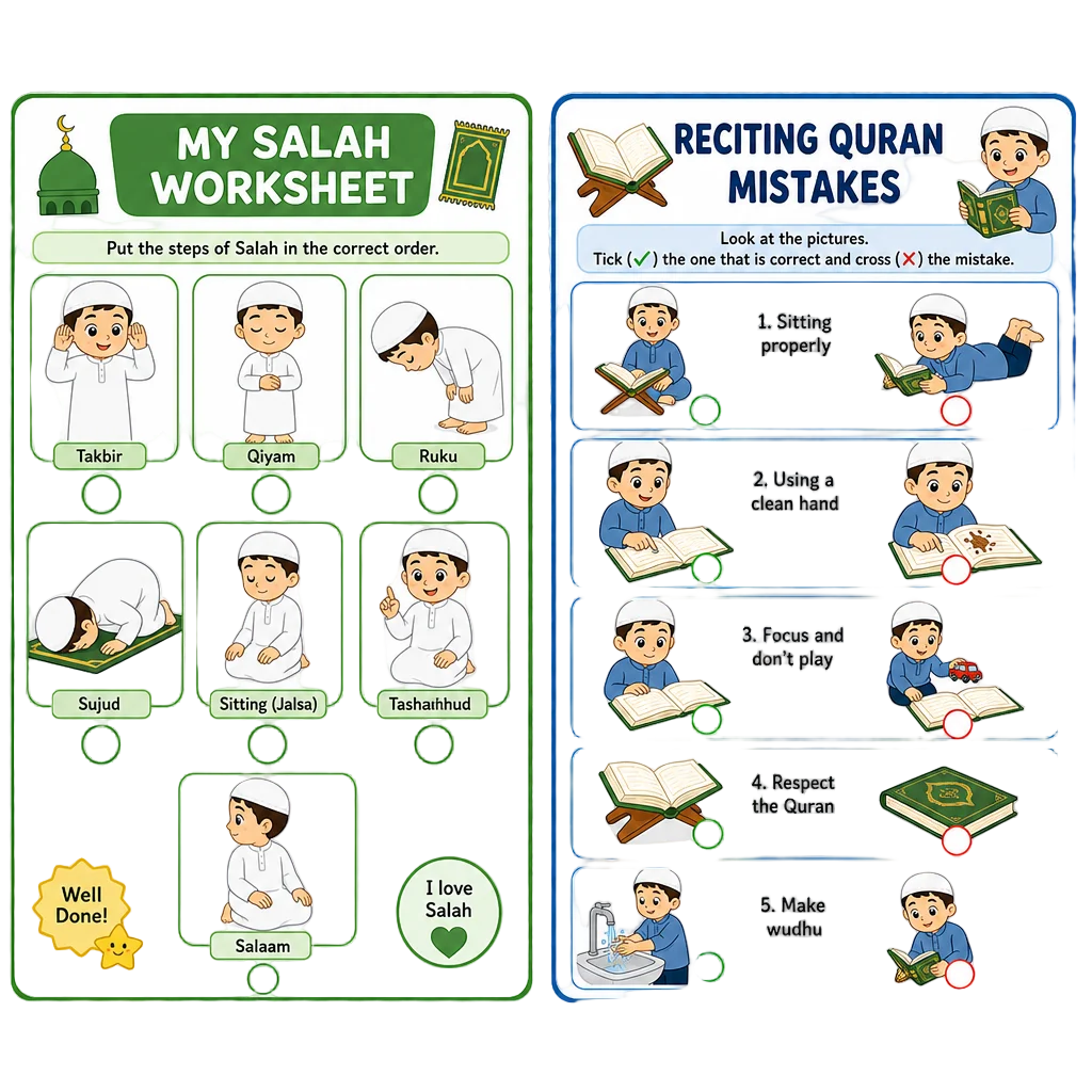 Salah and Quran Mistakes Worksheet — free clip art