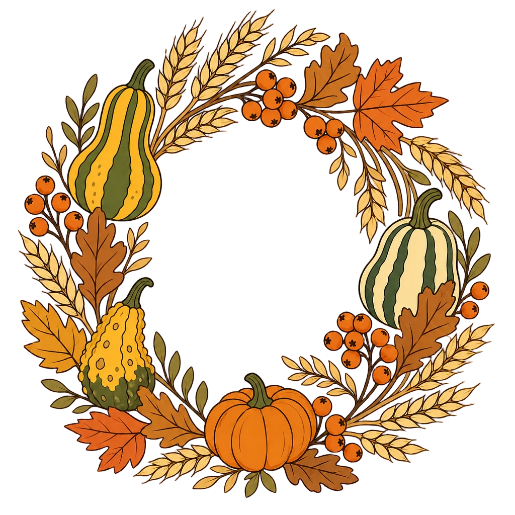 Harvest Wreath with Gourds and Berries — free clip art