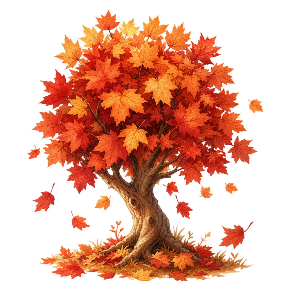 Cozy Maple Tree with Falling Leaves — free clip art
