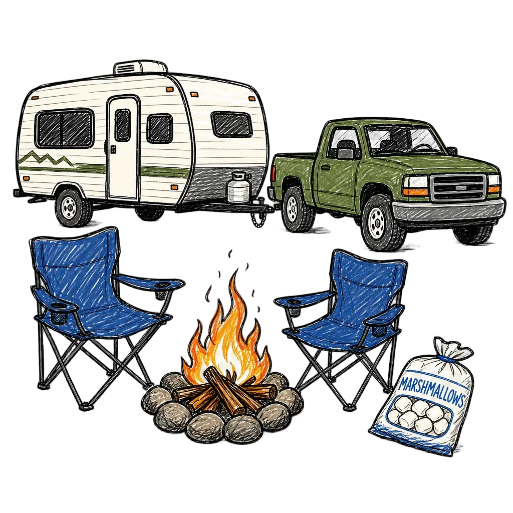 Camping Scene Doodle Clipart — flower clip art