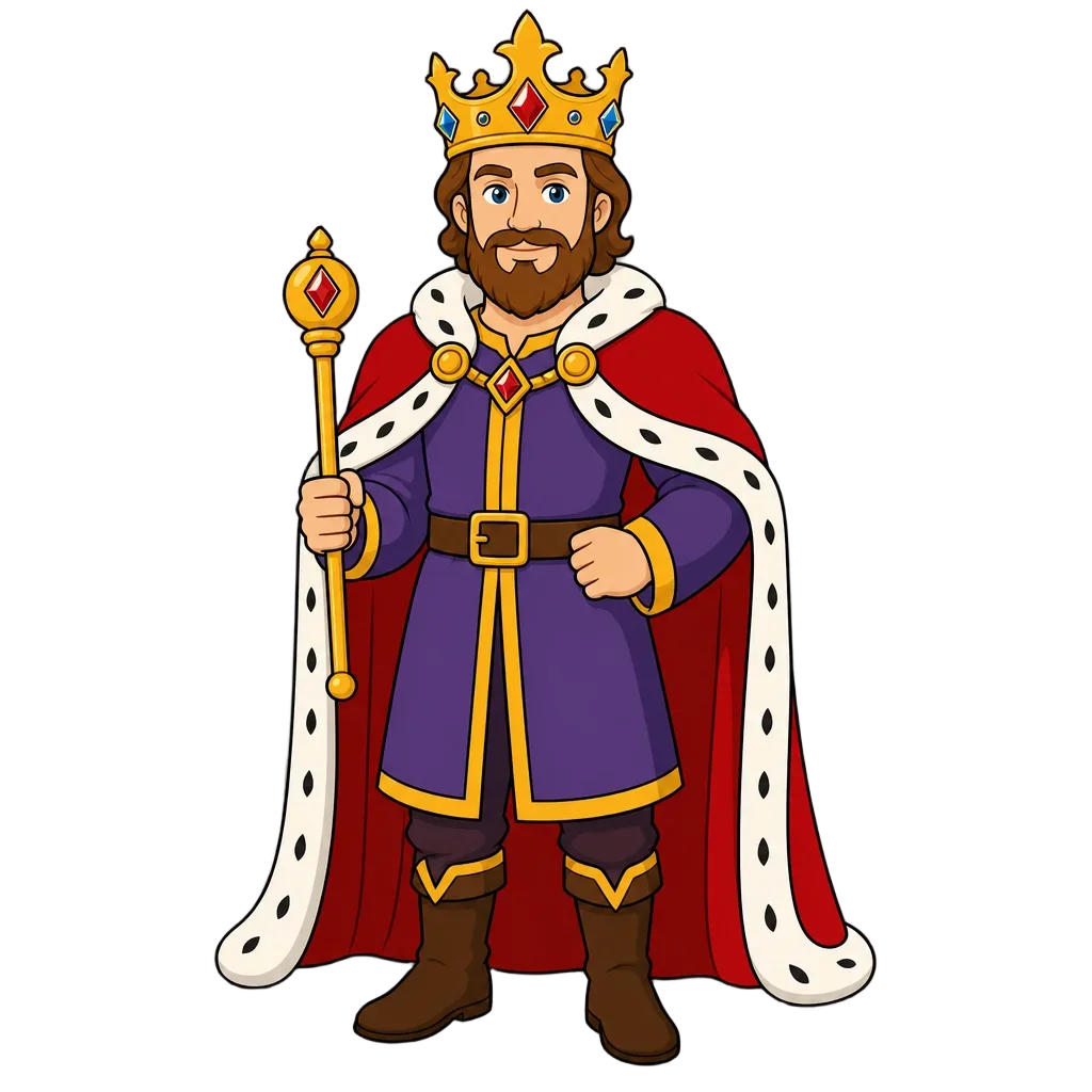 Flat King with Golden Diamond Crown for stickers and merchandise