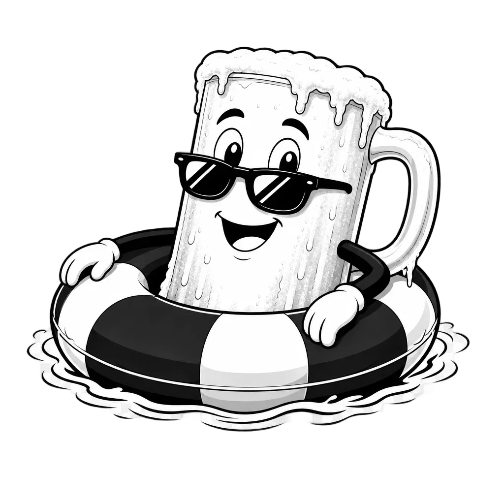 Frosty Mug in Inner Tube on River — free clip art