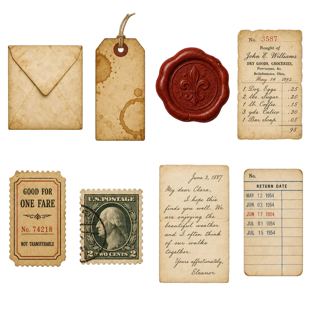Vintage Ephemera Clipart Set - 8 Junk Journal Elements for small business marketing