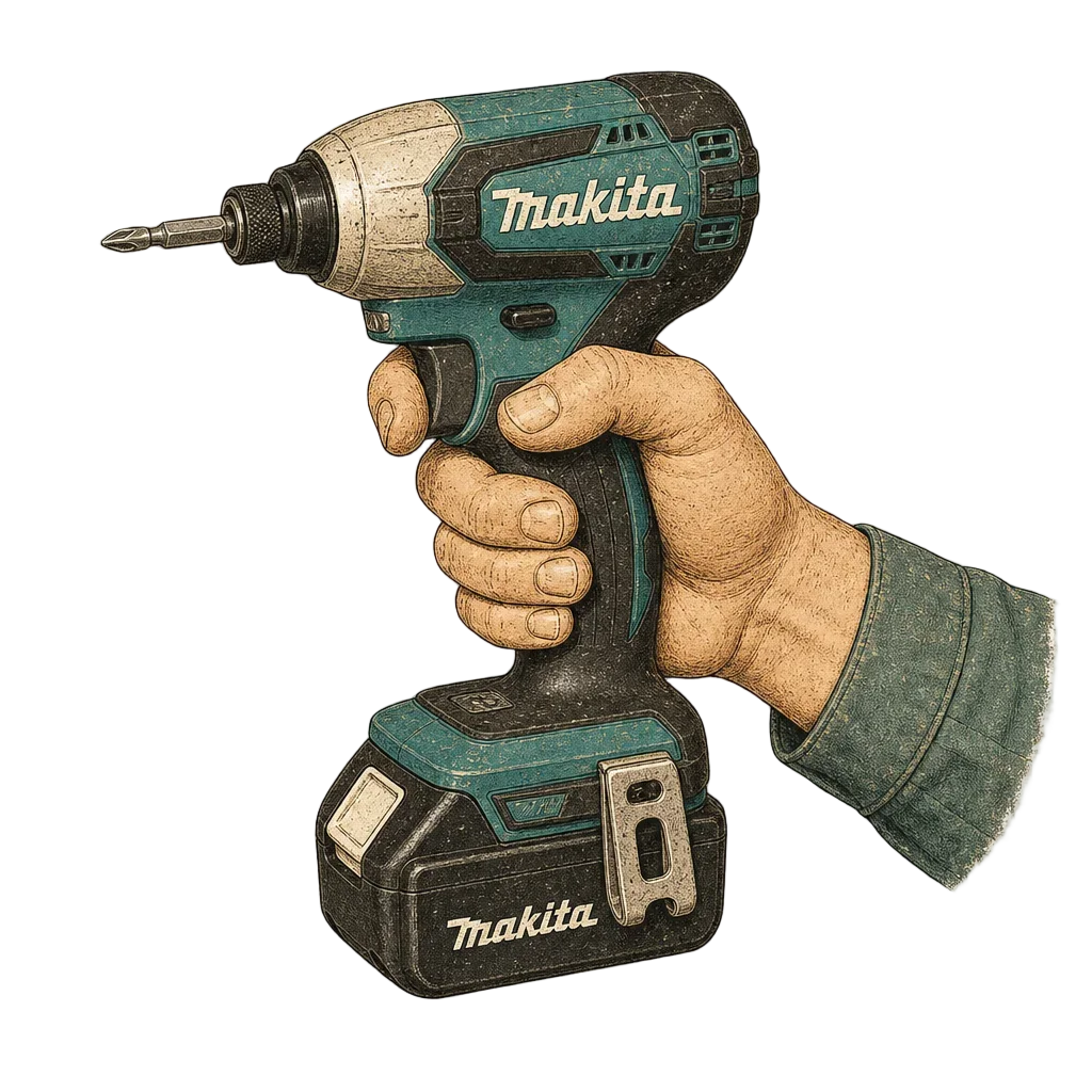 Vintage Hand Holding Makita Impact Drill — free clip art