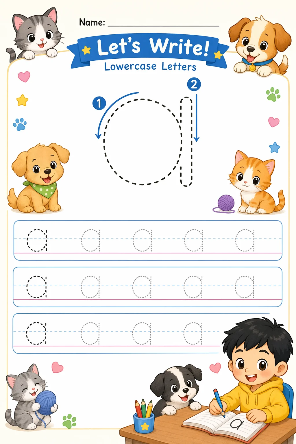 Handwriting Worksheet — pets — free coloring page