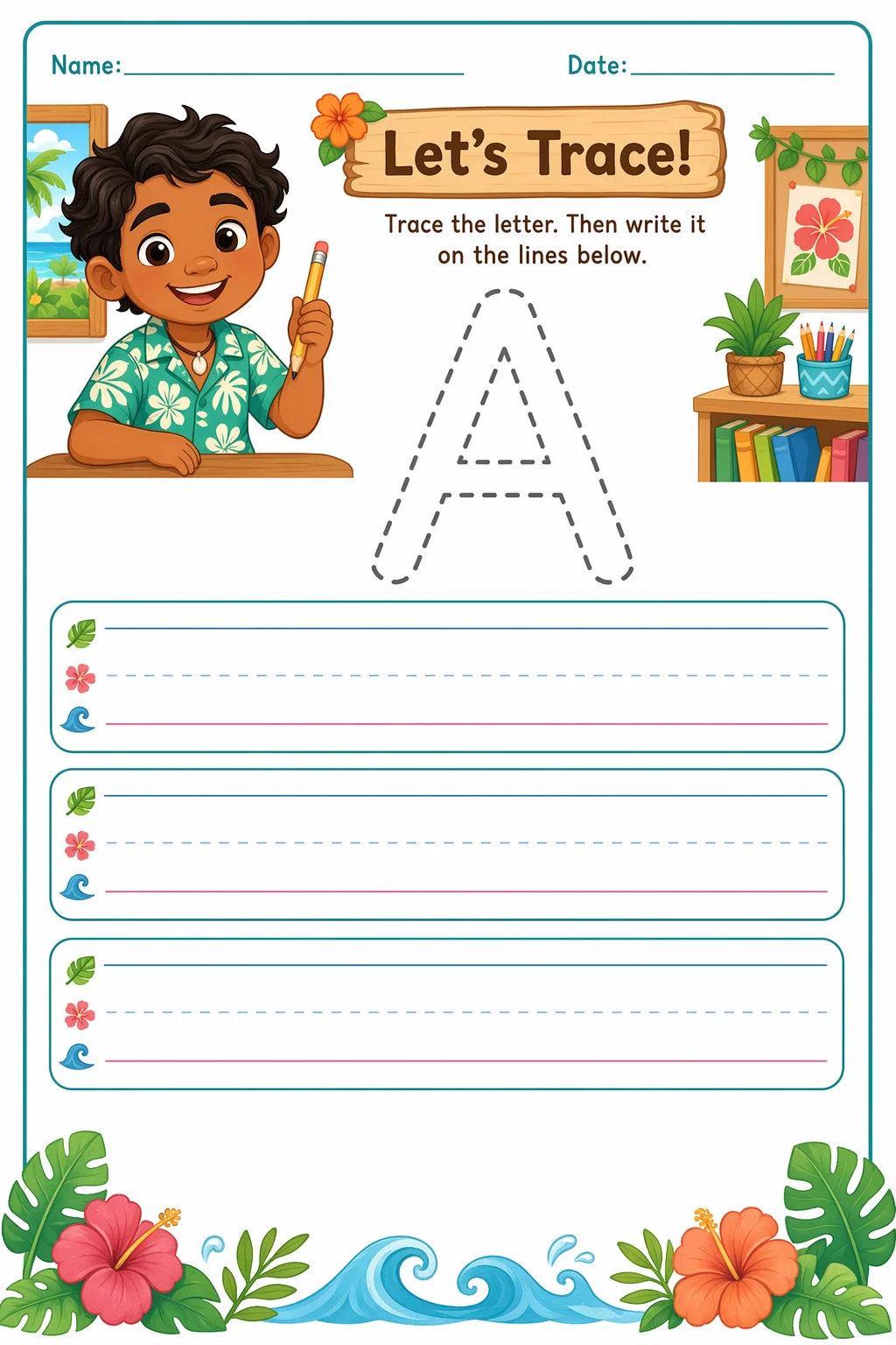 Handwriting Worksheet — school room — free coloring page