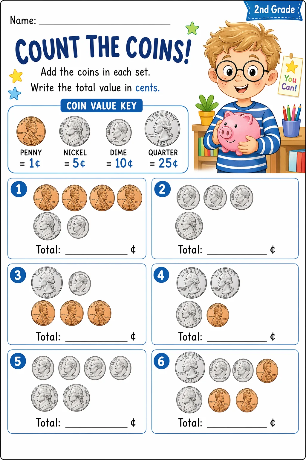 Money Worksheet — school room — free coloring page