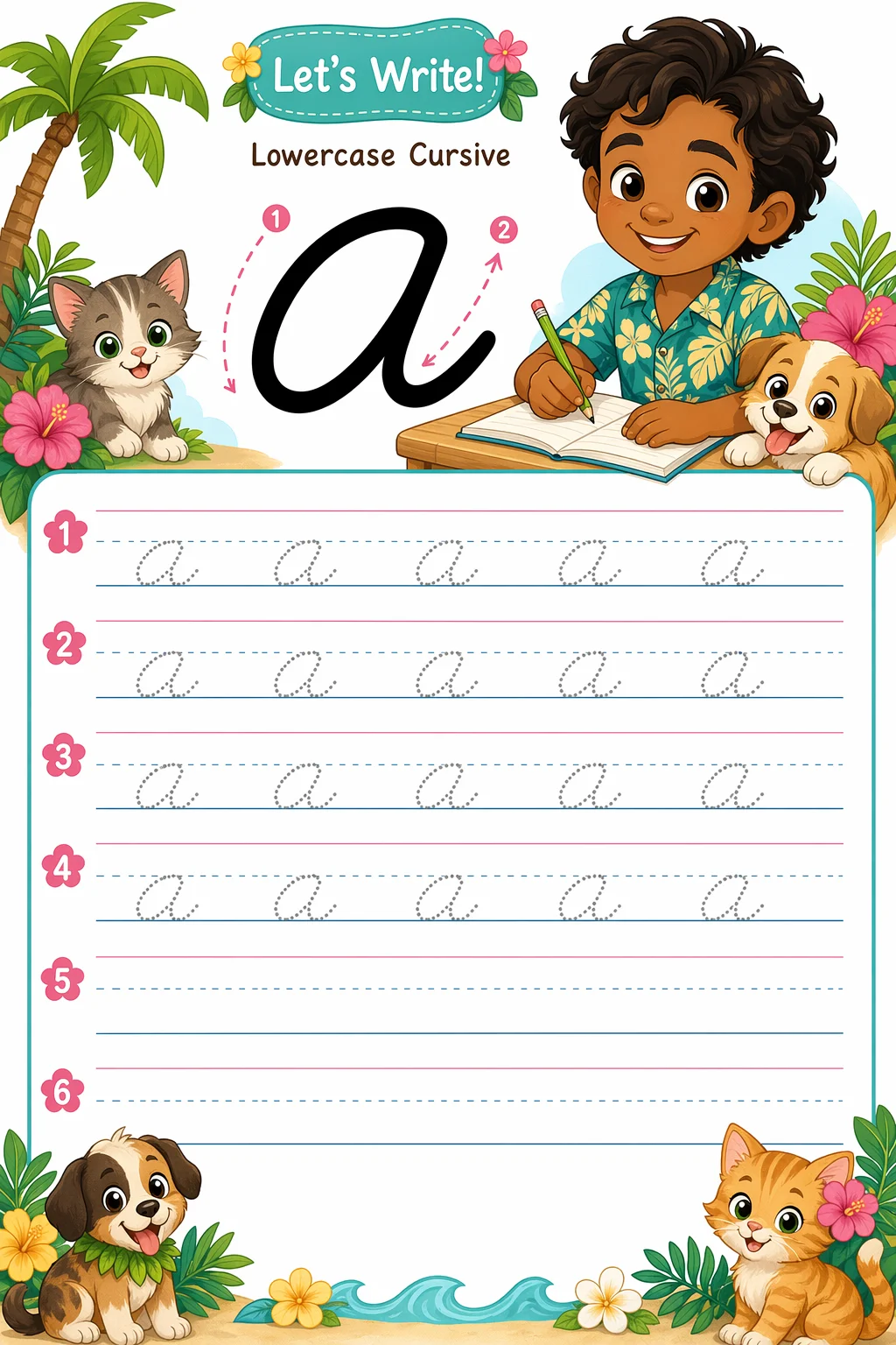 Cursive Worksheet — pets — free coloring page