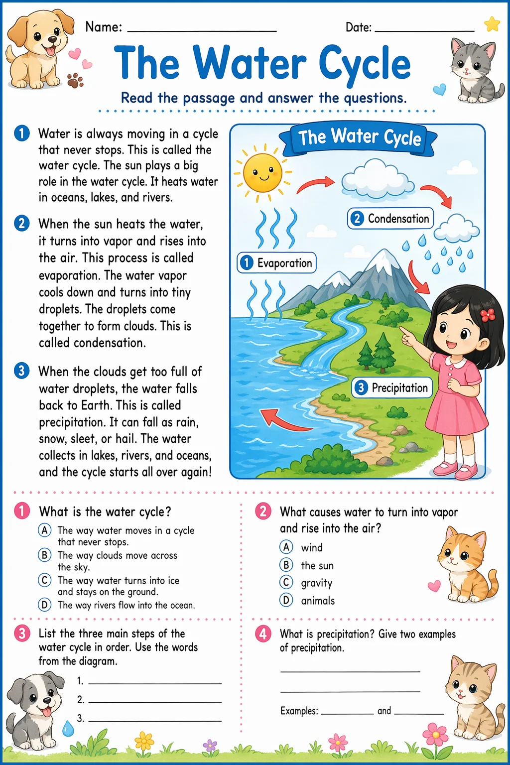 Reading Comprehension Worksheet — pets — free coloring page