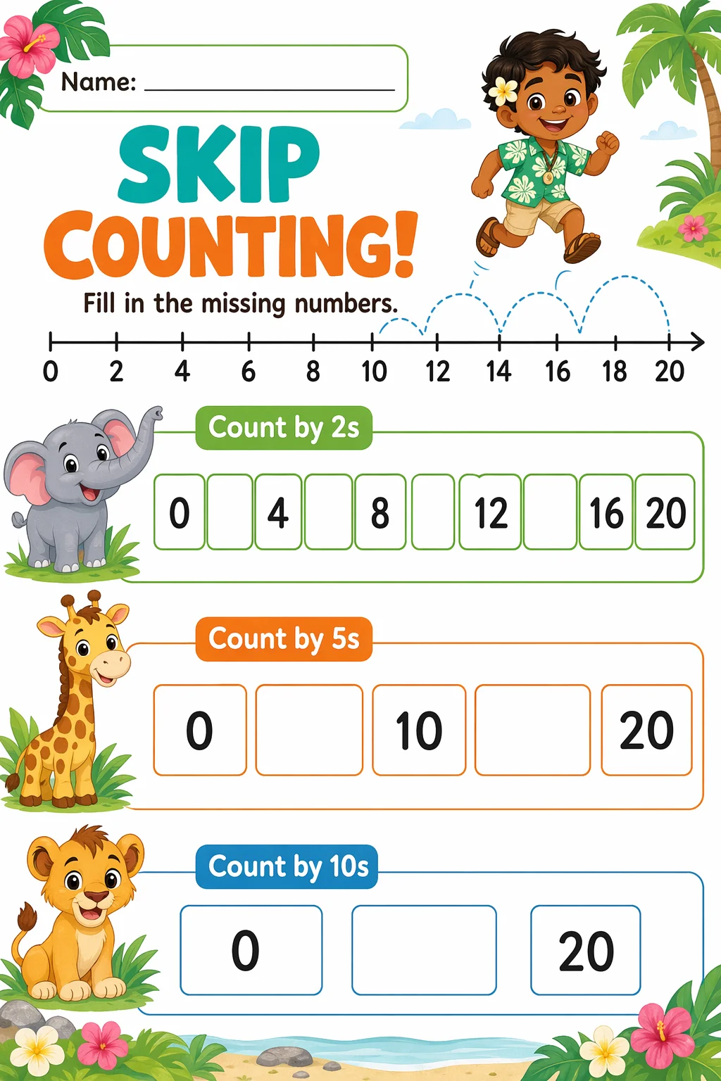 Counting Worksheet — zoo animals — free coloring page