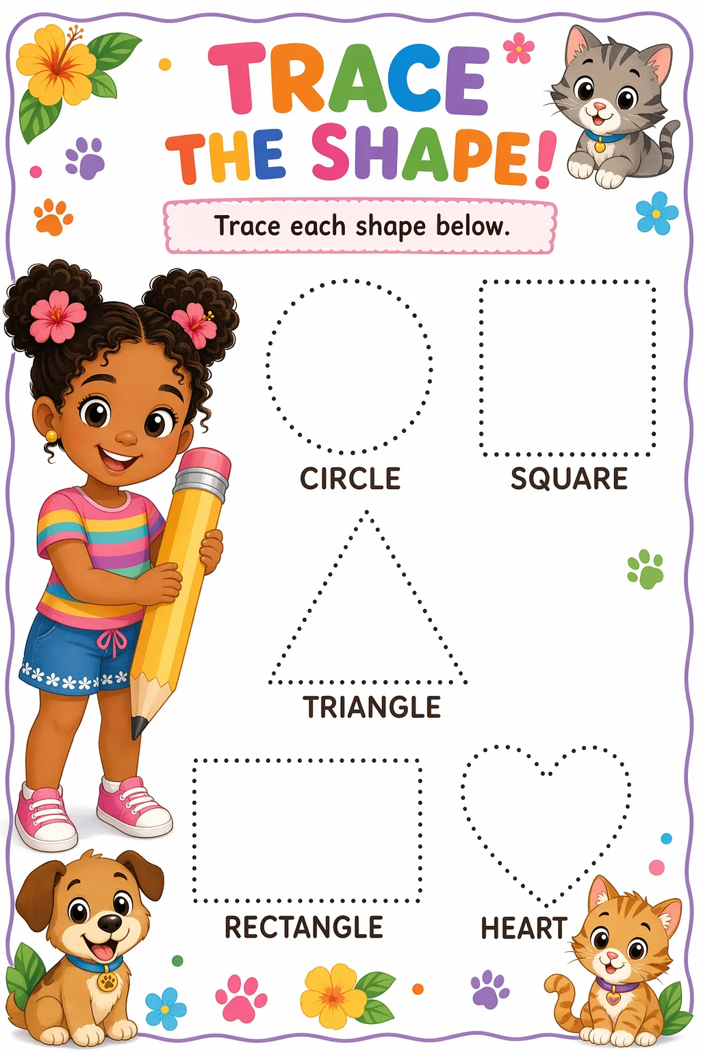 Shapes Worksheet — pets — free coloring page