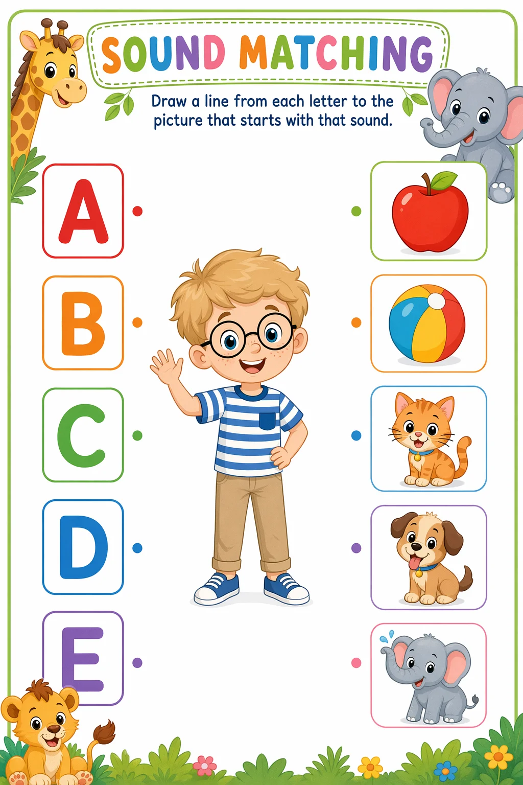 Letter Sounds Worksheet — zoo animals — free coloring page