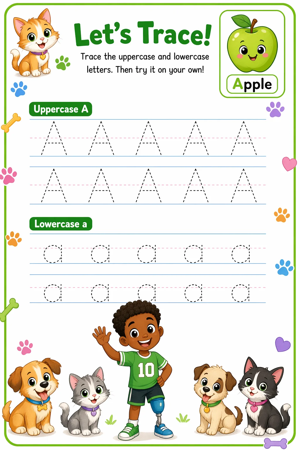 Letter Tracing Worksheet — pets — free coloring page