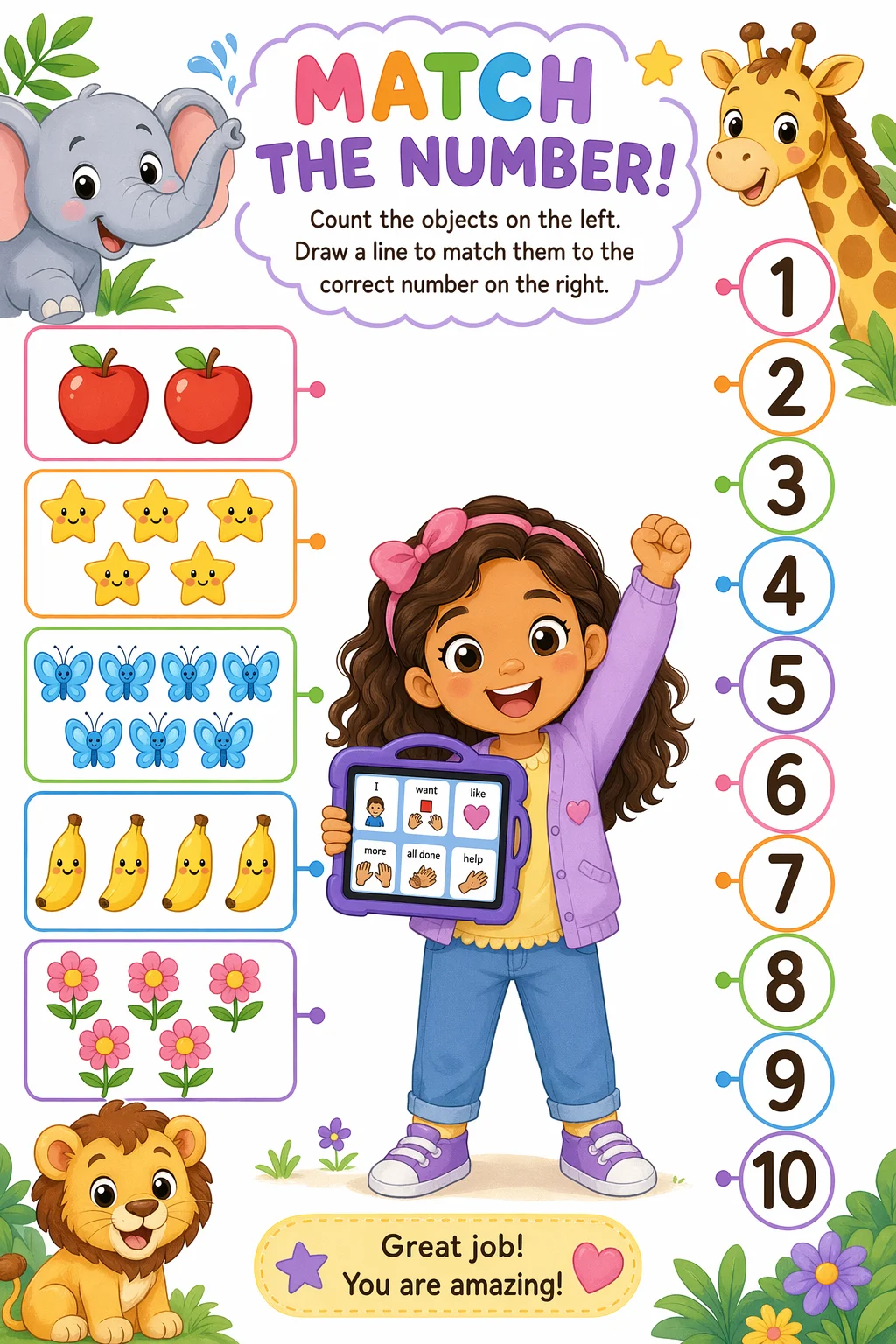 Counting Worksheet — zoo animals — free coloring page
