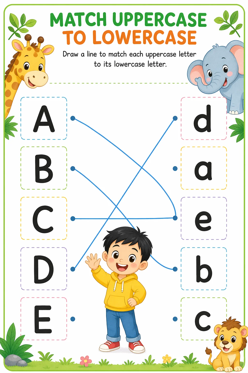 Letter Recognition Worksheet — zoo animals — free coloring page