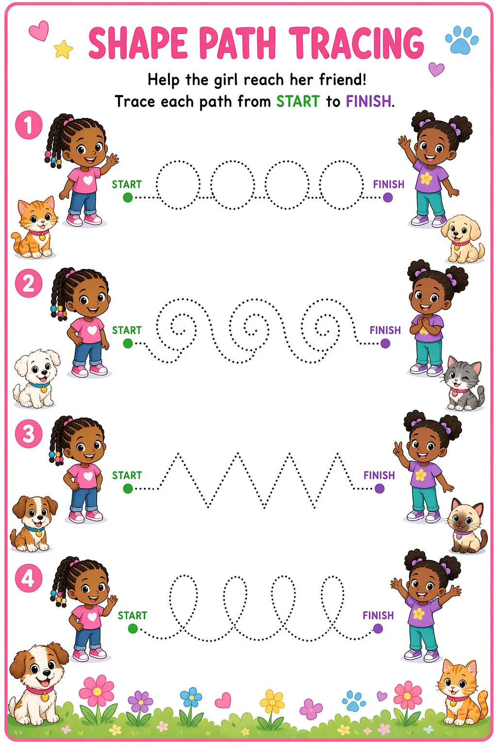 Line Tracing Worksheet — pets — free coloring page